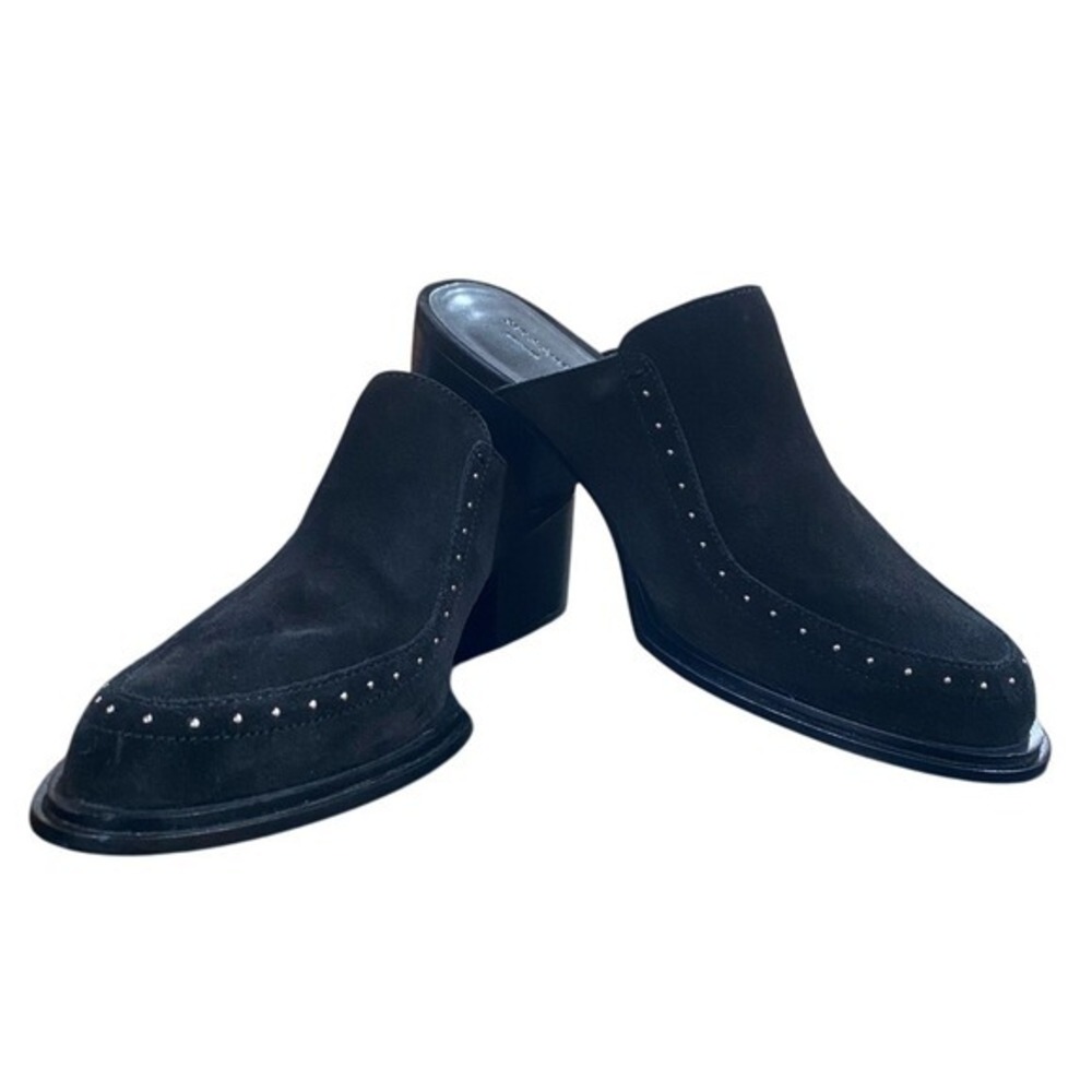 Rag & Bone Chic Black Suede Studded Mules 2" Block Heel Slip On Shoes SZ 38 8B